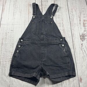OLD NAVY SLOUCHY STRAIGHT BIB OVERALLS SHORTS SHORTALLS WOMEN'S SIZE L CHARCOAL